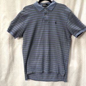 Polo Ralph Lauren, vertical striped blue, white, navy blue, polo shirt